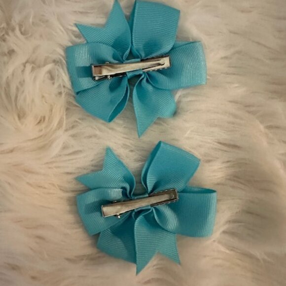 SET of Light Blue 3" Pinwheel Bow 7691 Handmade NWT Boutique - Picture 2 of 2
